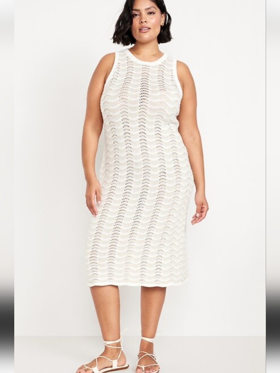 Old Navy Knit Crochet Sleeveless Midi Dress Size Xxl Cotton Cream And Beige